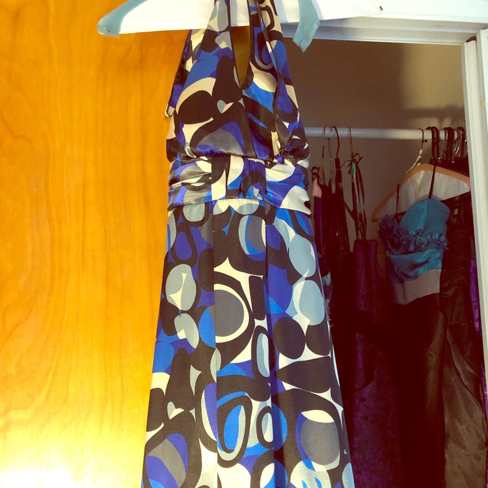 Halter style black and blue dress